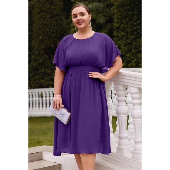 Plus Size Chiffon Dress Women Flounce Sleeves Empire Waist A Line Summer - Picture 7 of 7